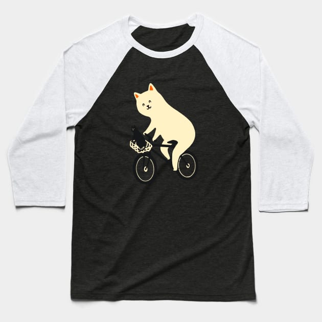 Happy go Lucky Cat 3 ride to the moon Baseball T-Shirt by Chewbarber